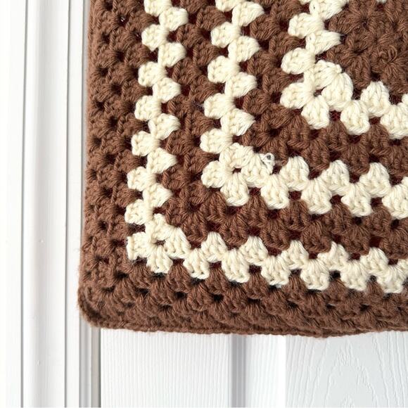 Handcrafted Made Spain Boho Vintage Retro Crocheted Granny Square Shopper Tote - Picture 2 of 10